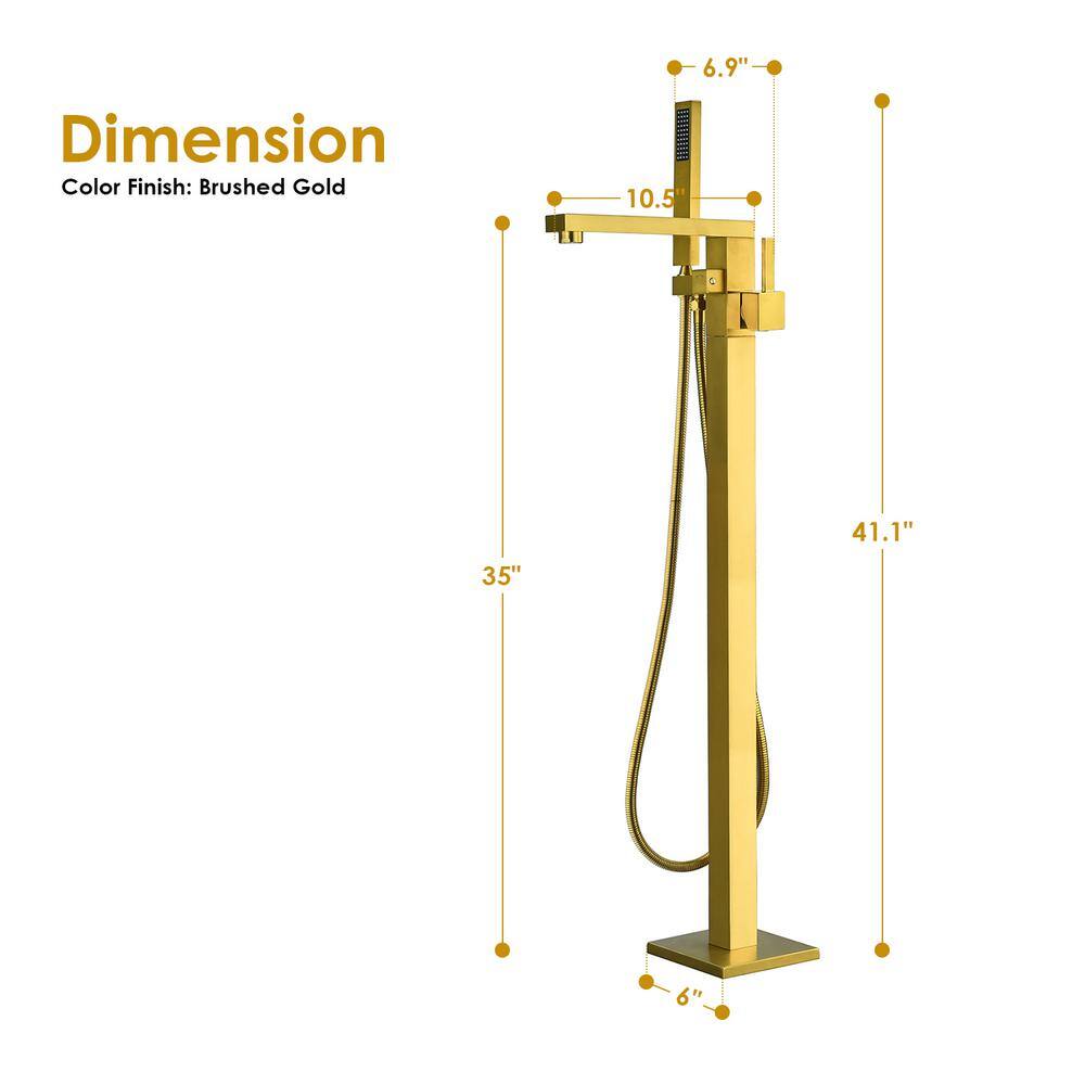 Brushed Gold Stainless Steel Freestanding Tub Filler with Handshower