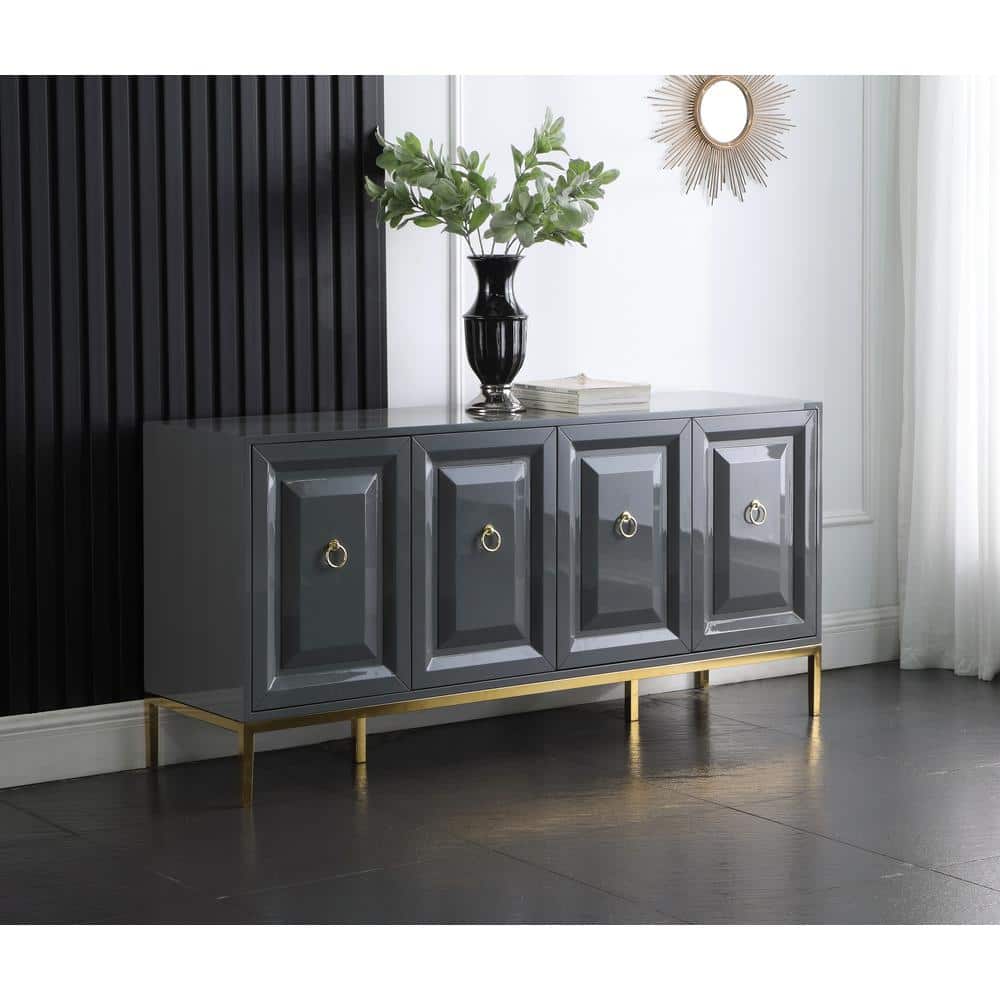 Sujay 64" Modern Gray Sideboard with Gold Accents and Soft-Close Drawers