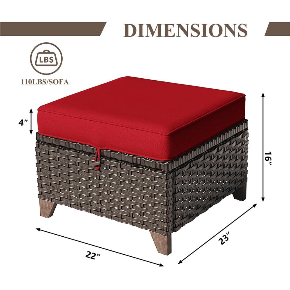 4-Piece Red Cushioned Wicker Patio Swivel Rocking Chair Set