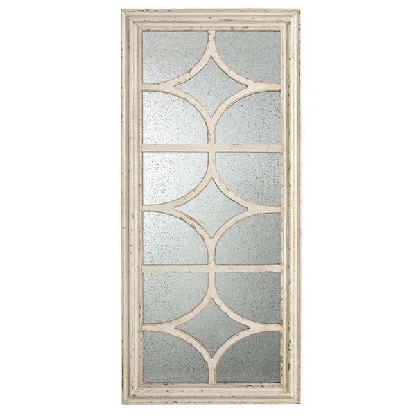 Unbranded 28 in. W x 59 in. H Rectangle Distressed Cream Floor Mirror, Full Body Mirror for Bathroom Bedroom Living Room