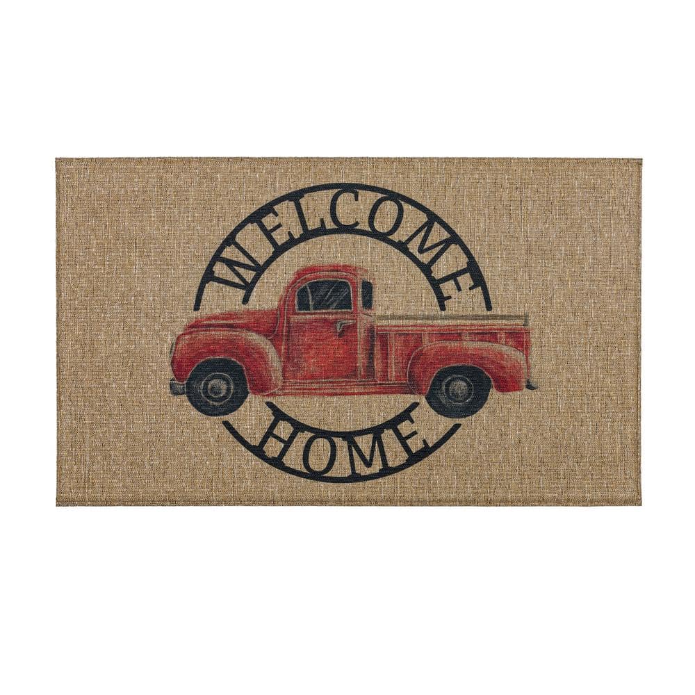 Harvest Chalk Home Beige and Red Rubber Outdoor Door Mat