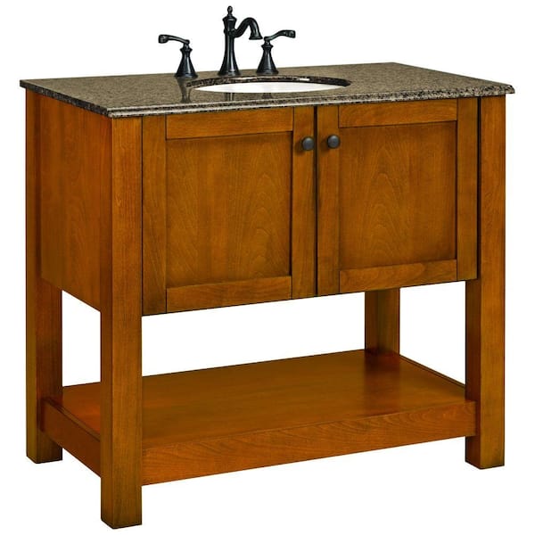 American Classics Palisades 37 in. Vanity in Bourbon Cherry with Granite Vanity Top in Taupe with White Basin