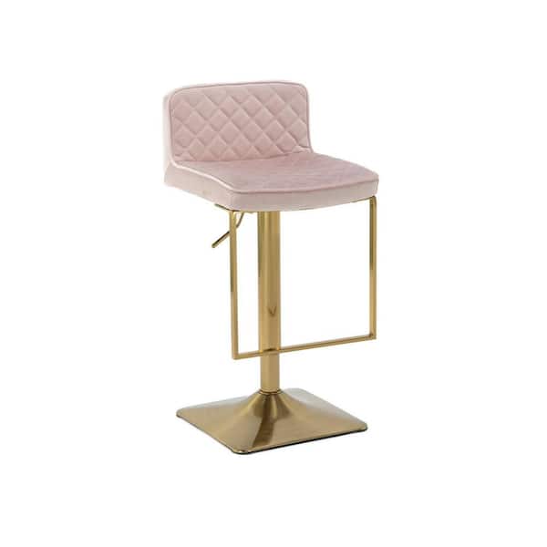 JASMODER 39.76 in. Pink Tufted Velvet Swivel Barstool Chairs with Foot Rest