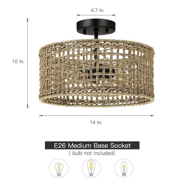 Semi flush deals mount rattan light