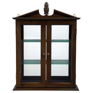 Amesbury Manor Brown Hardwood Wall Curio Accent Cabinet