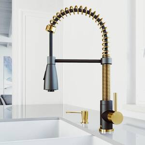 Brant Single-Handle Pull-Down Sprayer Kitchen Faucet in Matte Gold/Matte Black with Soap Dispenser