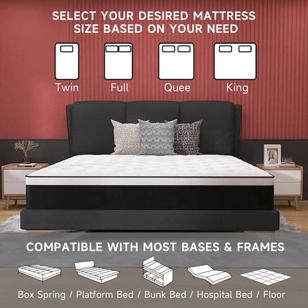 King Medium Hybrid Mattress Pocket Spring 10 in. Bed-in-a-Box Mattress