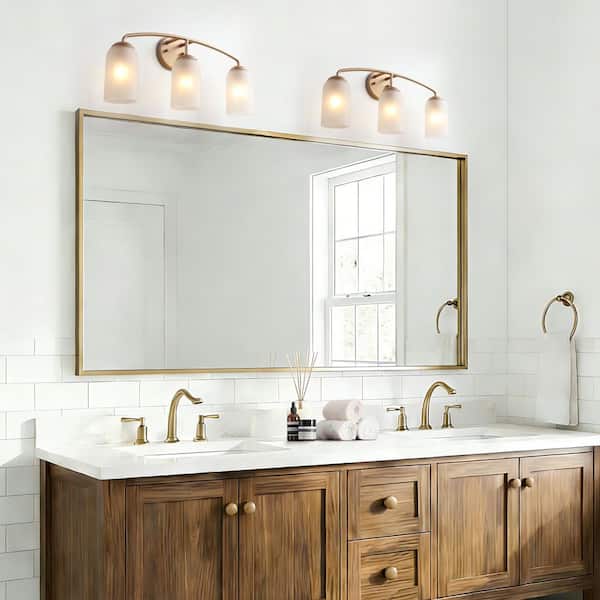 Elysian 23.2 in. 3-Light Gold Modern Luxury Bathroom Vanity Light with Frosted Glass Shades, Wall Sconce for Powder Room