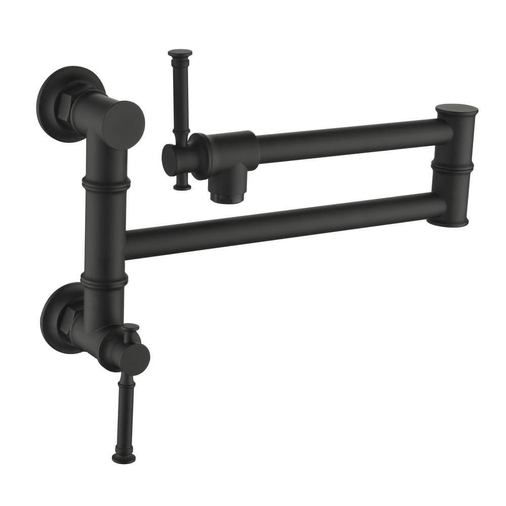 Tahanbath Wall Mounted Pot Filler with Cross Handle in Matte Black Z ...