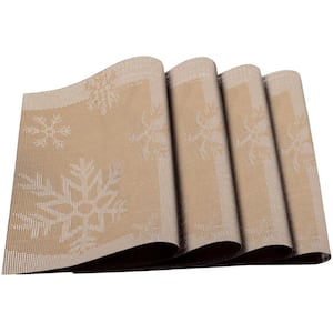 Golden Snowflakes Jacquard 12 in. x 18 in. PVC Fiber Woven Non-Slip Washable Placemat (Set of 4)