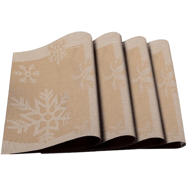 J&V TEXTILES Golden Snowflakes Jacquard 12 in. x 18 in. PVC Fiber Woven ...