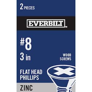 #8 x 3 in. Phillips Flat Head Zinc Plated Wood Screw (2-Pack)