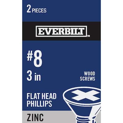 #8 x 3 in. Zinc Plated Phillips Flat Head Wood Screw (2-Pack)