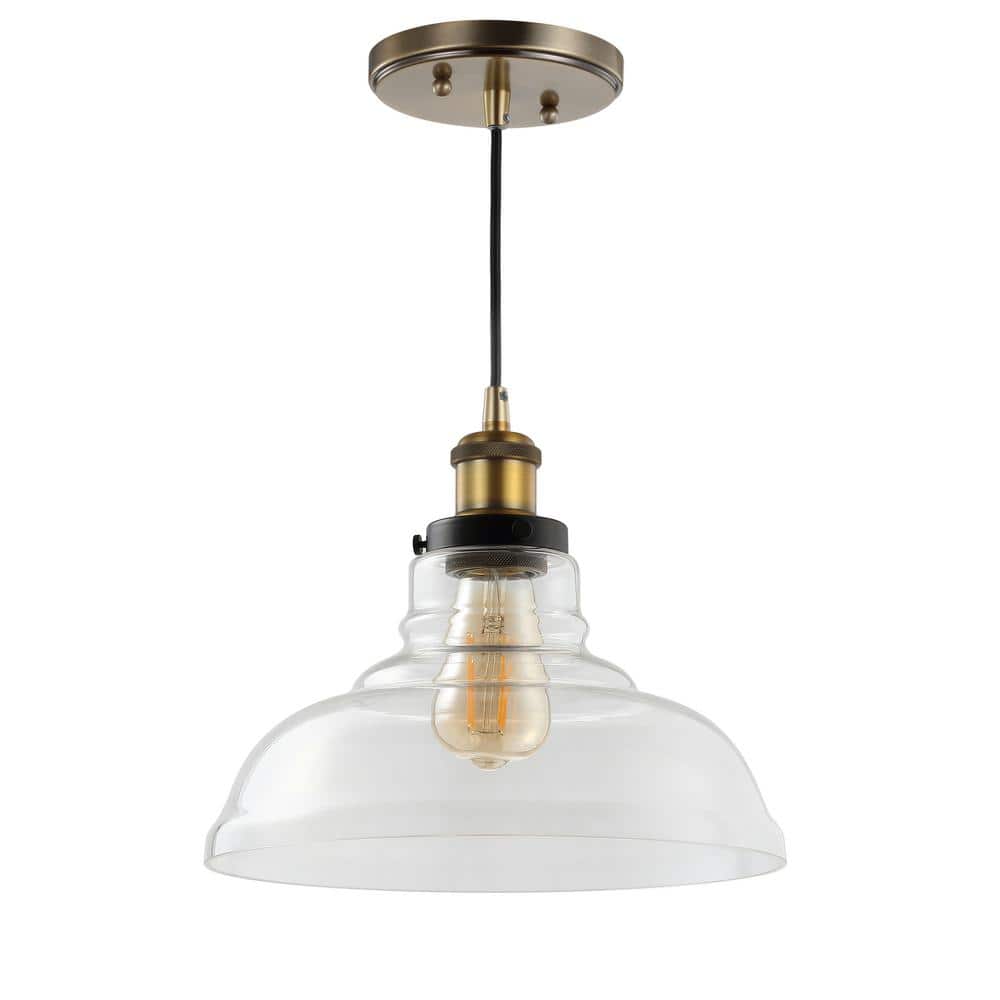 Litchfield 11" Brass and Glass Farmhouse LED Pendant