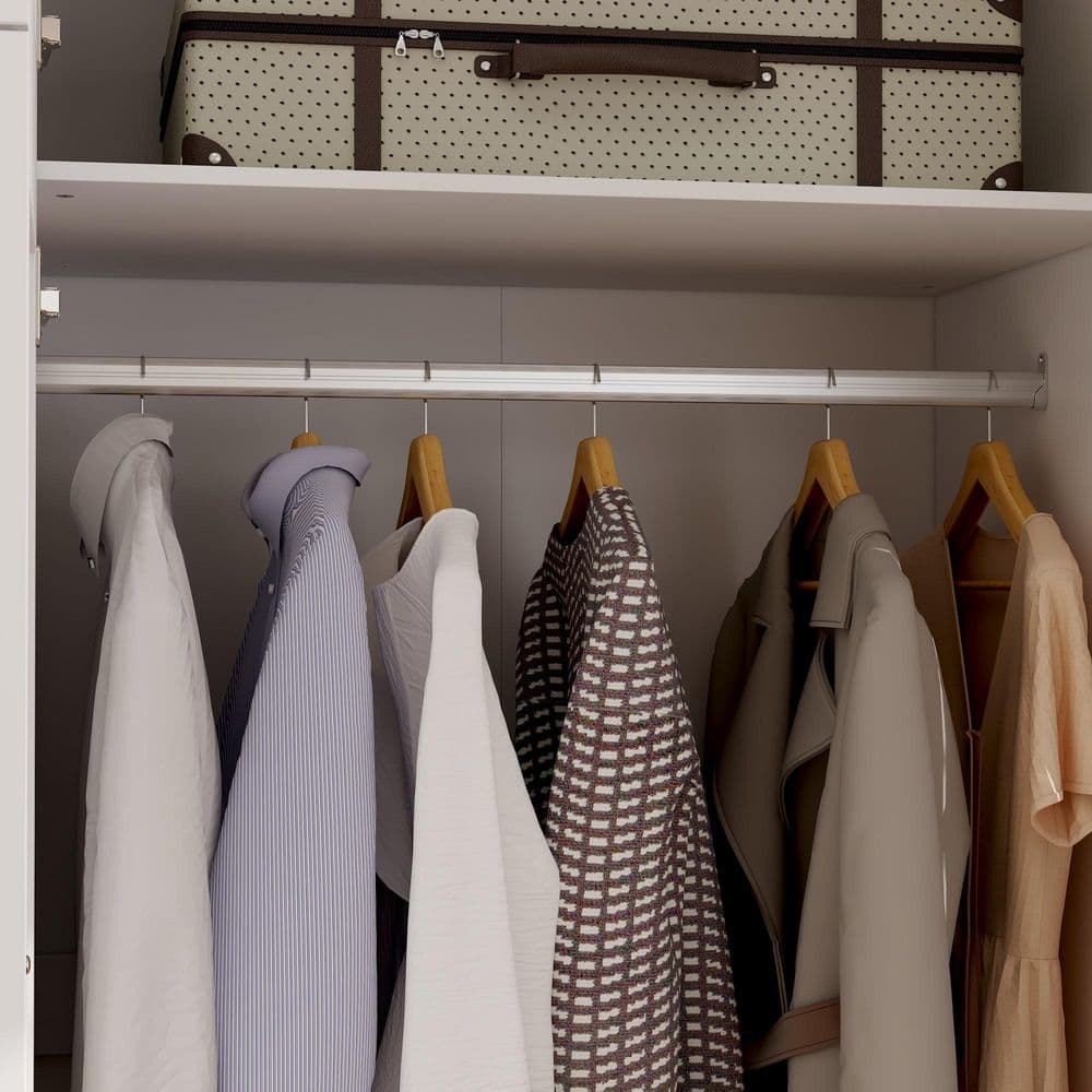 White Wood 47 in. W Armoire, Wardrobe with 4-Drawers, 6-Shelves, 1-Mirrored Door, 1-Hanging Bar and 5-Normal Doors - thumbnail 8