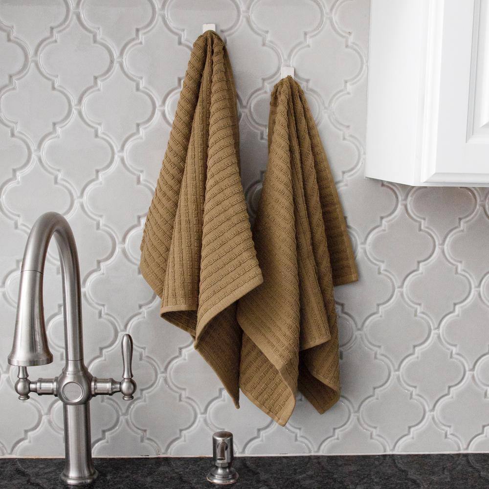 Royale Mocha and White Cotton Kitchen Towel Set, 4-Pack