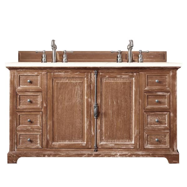 James Martin Vanities Providence 60 in. W x 23.5 in. D x 34.3 in. H Double Bath Vanity in Driftwood with Eternal Marfil Quartz Top