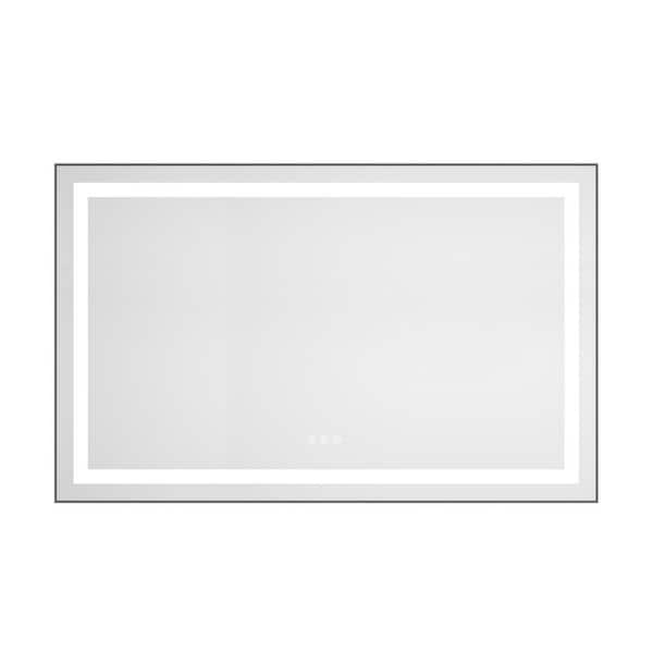 48 in. W x 30 in. H Rectangular Framed Wall Bathroom Vanity Mirror in Gun Ash with Front and Backlight, 3 Colors