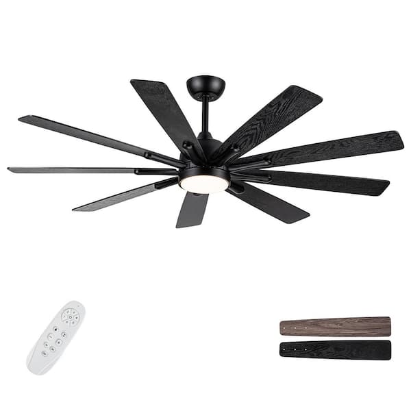 62 in. Modern Integrated LED Indoor Black Dimmable Large Ceiling Fan with Remote Control, DC Motor and Reversible Blades