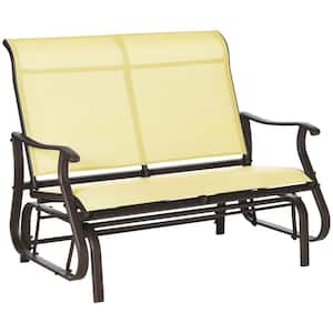 Beige Metal Double Outdoor Glider for 2-Person with Mesh Seat and Backrest