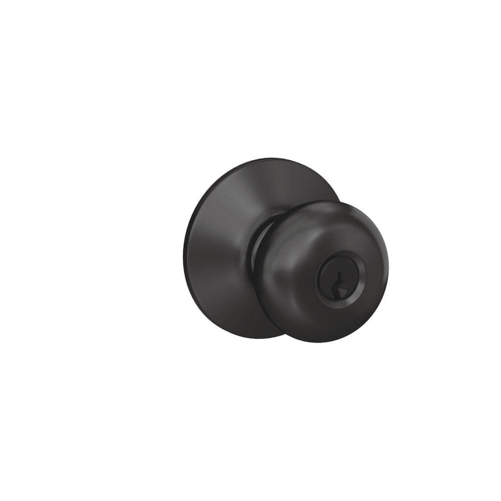 Schlage Plymouth Matte Black Keyed Entry Door Knob F51A PLY 622