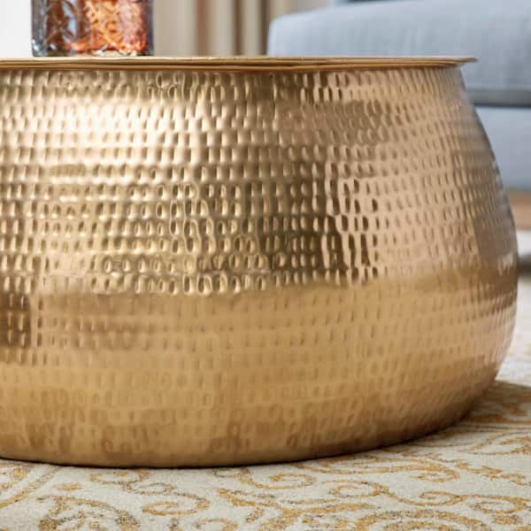 Metal Hammered Round Shape Storage Table Metal Aluminium Antique