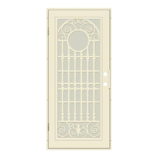 Unique Home Designs 32 in. x 80 in. Spaniard Beige Hammer Right-Hand Surface Mount Aluminum Security Door with Beige Perforated Metal Screen