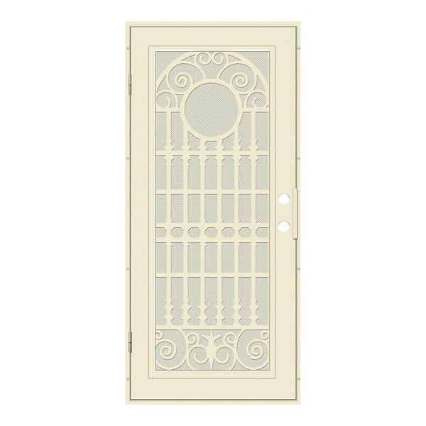 Unique Home Designs Spaniard 32 in. x 80 in. Right Hand/Outswing Beige Aluminum Security Door with Beige Perforated Metal Screen