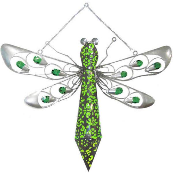 Unbranded 16 in. Solar Hanging Firelight Dragonfly with Green Light-DISCONTINUED