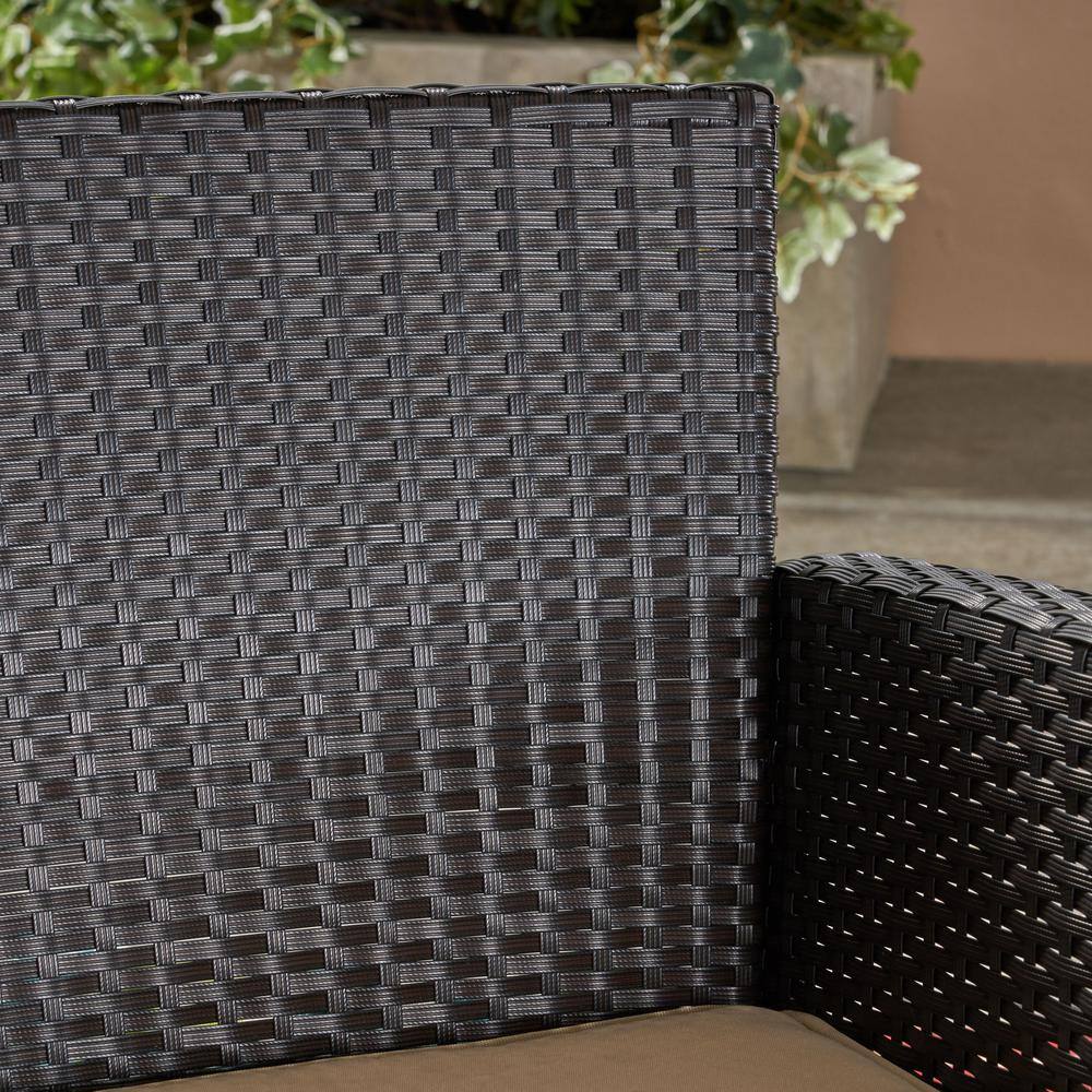 Sumptuous Brown Steel Lounge Chair Pair with Tan Cushions