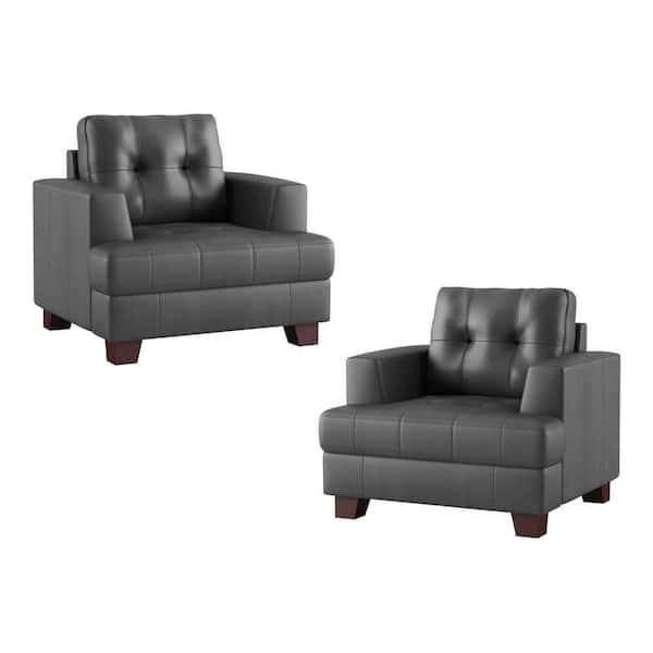 EVERGLADE HOME Malcolm 39.5 in. W Square Arm Faux Leather Straight Rectangle Chair in Gray (Set of 2)