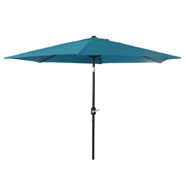CASAINC 9 ft. Black Steel Pole Market Outdoor Patio Umbrella in Blue