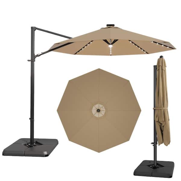 10 ft. Market Cantilever Outdoor Patio Umbrella with 360° Rotation and a Base in Brown