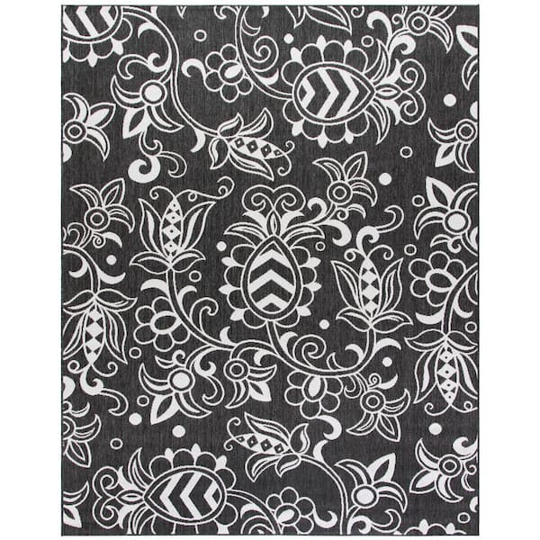 Beach House Black/Light Gray 8 ft. x 10 ft. Oversized Floral Indoor/Outdoor Area Rug