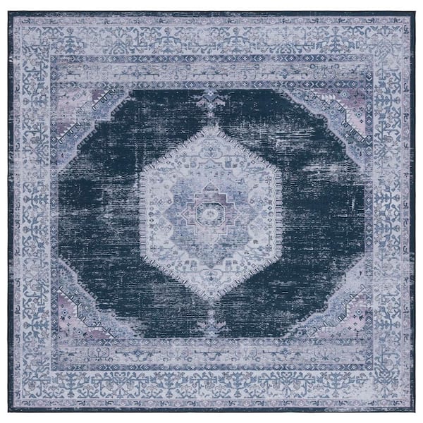 SAFAVIEH Tucson Black/Beige 6 ft. x 6 ft. Machine Washable Distressed Border Square Area Rug