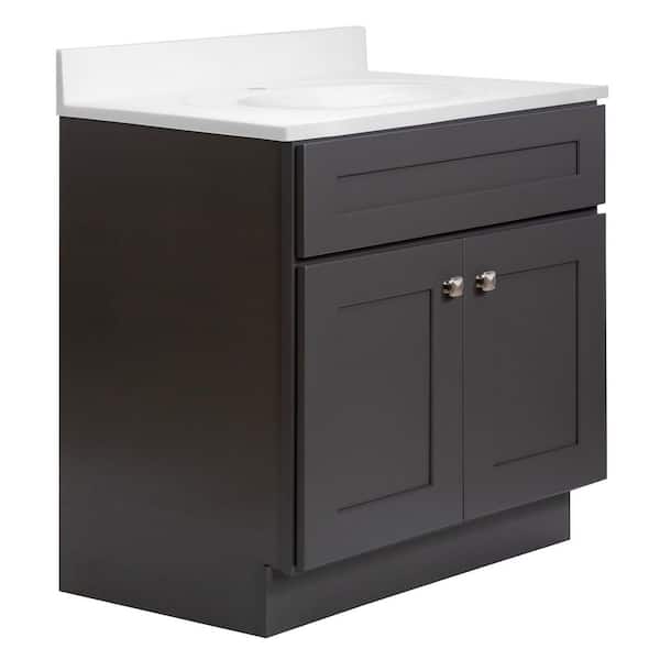 Brookings 31 in. W 1 Sink Bath Vanity in Urbane Bronze with White Cultured Marble Single Hole Top Assembled