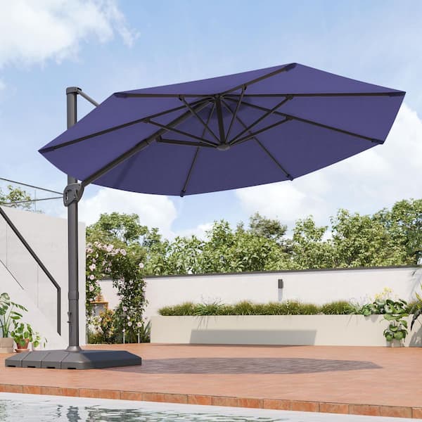 SANLUCE 11 ft. Cantilever Patio Umbrella with Solution-Dyed Fabric, Aluminum Frame and 360° Rotation in Navy Blue