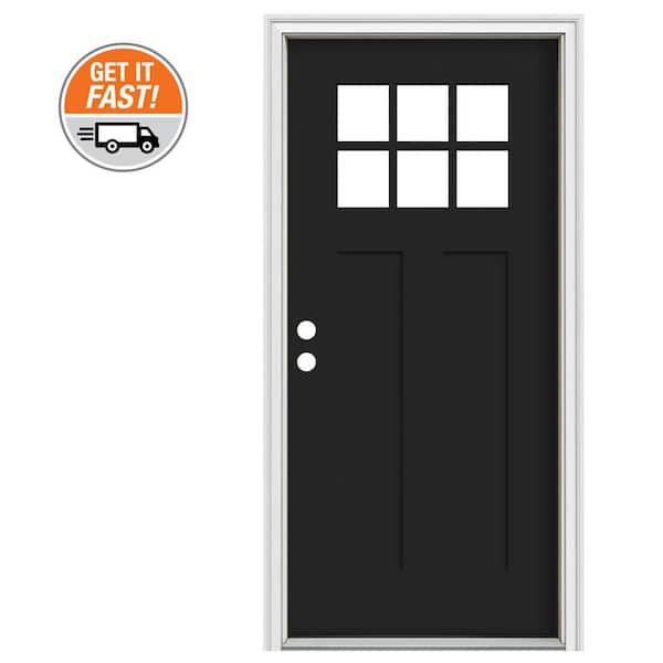 36 in. x 80 in. 2 Panel RightHand/Inswing 6 Lite Clear Direct Glaze Black Fiberglass Prehung FrontDoor w/ Black Interior