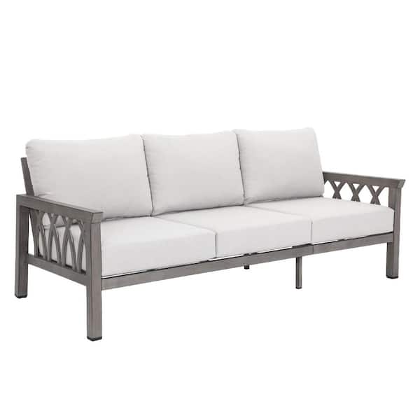 Gray 3-Person Aluminum Outdoor Couch with Gray Cushions for Patio, Porch, Garden and Poolside
