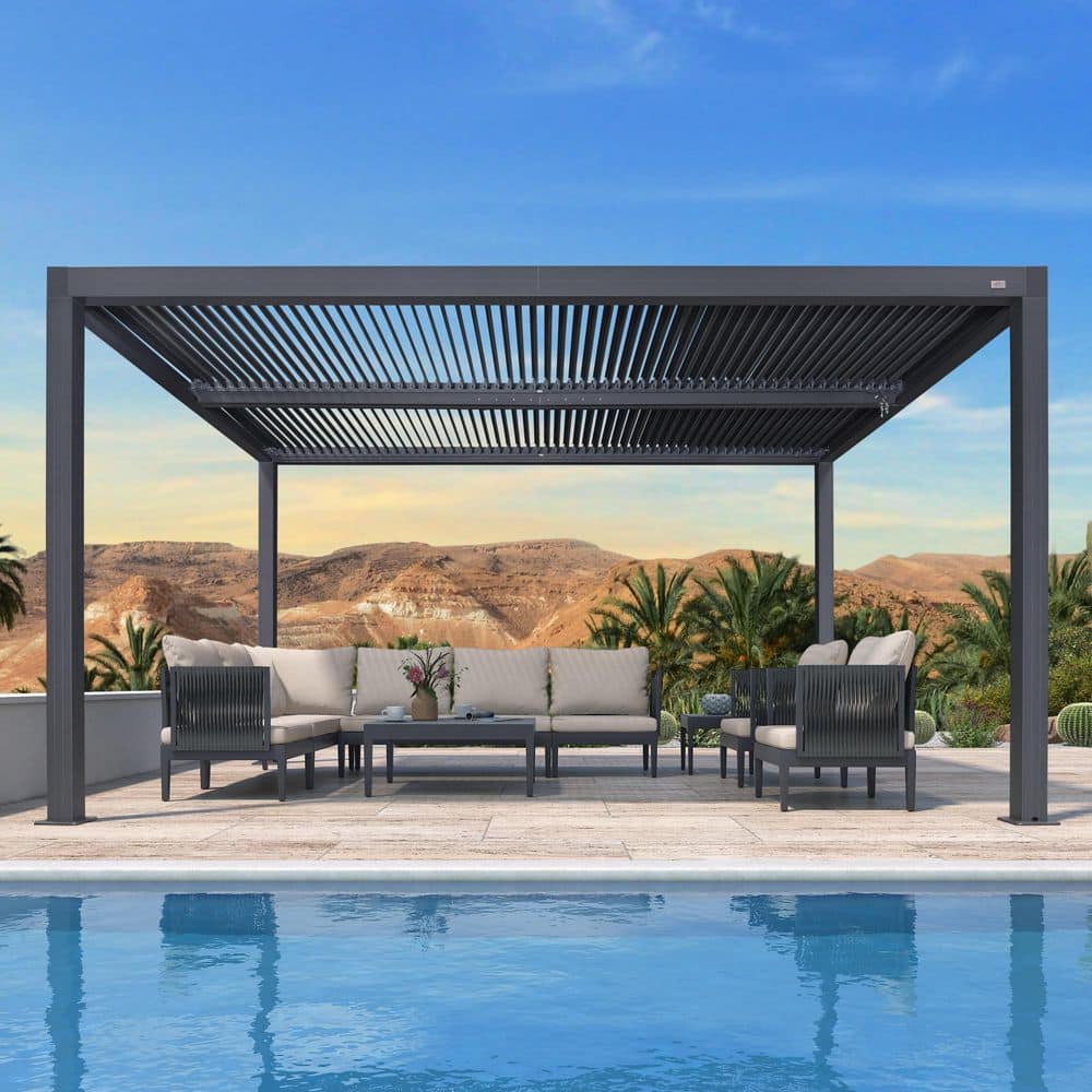 PURPLE LEAF 10 ft. x 14 ft. Gray Aluminum Frame Outdoor Hardtop