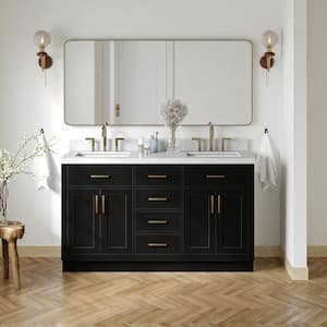 Hepburn 60 in. Double Sink Freestanding Bathroom Vanity in Black with Carrara White Quartz Top