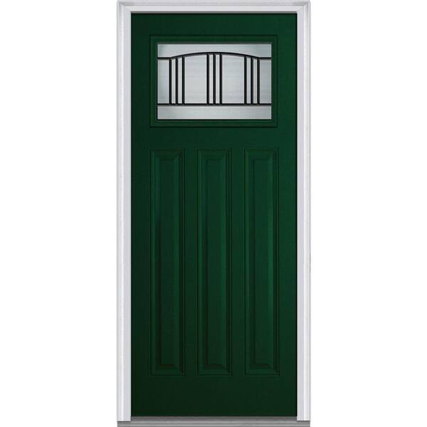 MMI Door 36 in. x 80 in. Madison Right-Hand Craftsman 1/4 Lite 3-Panel Classic Primed Fiberglass Smooth Prehung Front Door