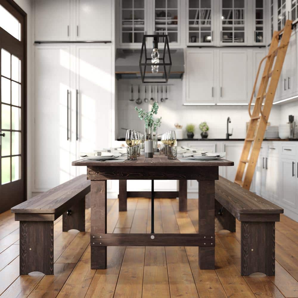 Rustic Mahogany Wood 4 Leg Dining Table (Seats 10)