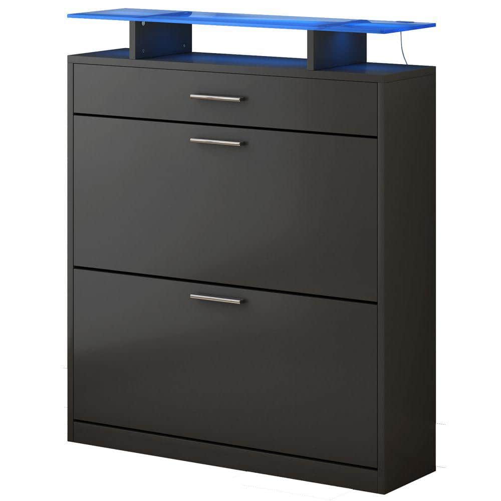 40.9 in. H x 35 in. W Black Tempered Glass Top Shoe Storage Cabinet with Dr