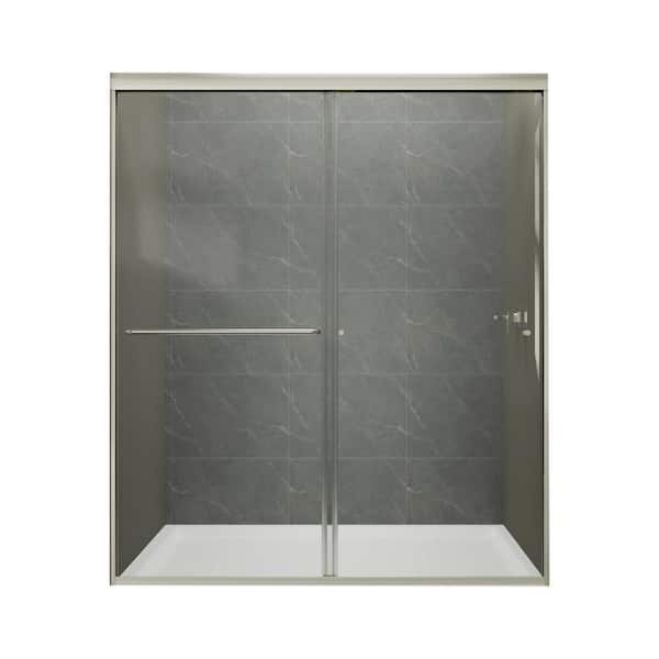 Boosicavelly 60 in. W x 70 in. H Sliding Framed Shower Door in Brushed Nickel Finish with Tempered Glass