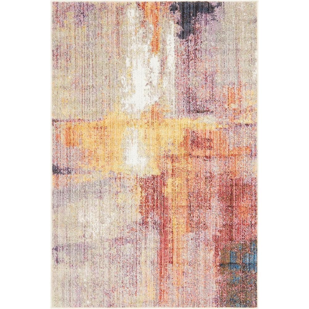 4' 0 x 6' 0 Unique Loom Downtown Collection by Jill Zarin Collection Abstract Modern Warm Watercolor Pastel Tones Multi Area Rug