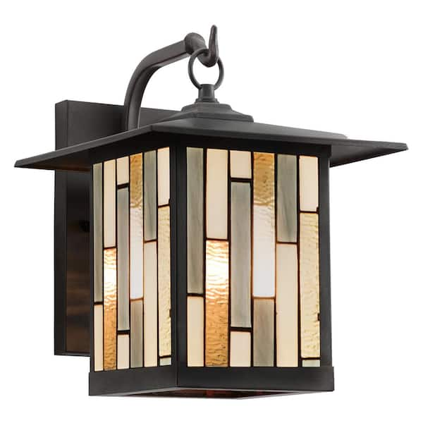 River of Goods Maelen 1-Light Oil Rubbed Bronze Outdoor Stained Glass Wall Lantern Sconce