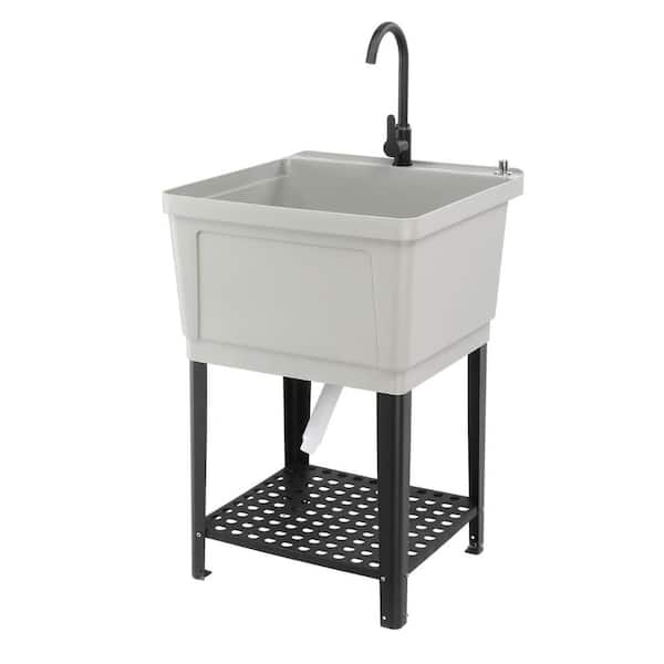 23.6 in. D x 23.6 in. W Freestanding Laundry/Utility Sink in Gray with Faucet