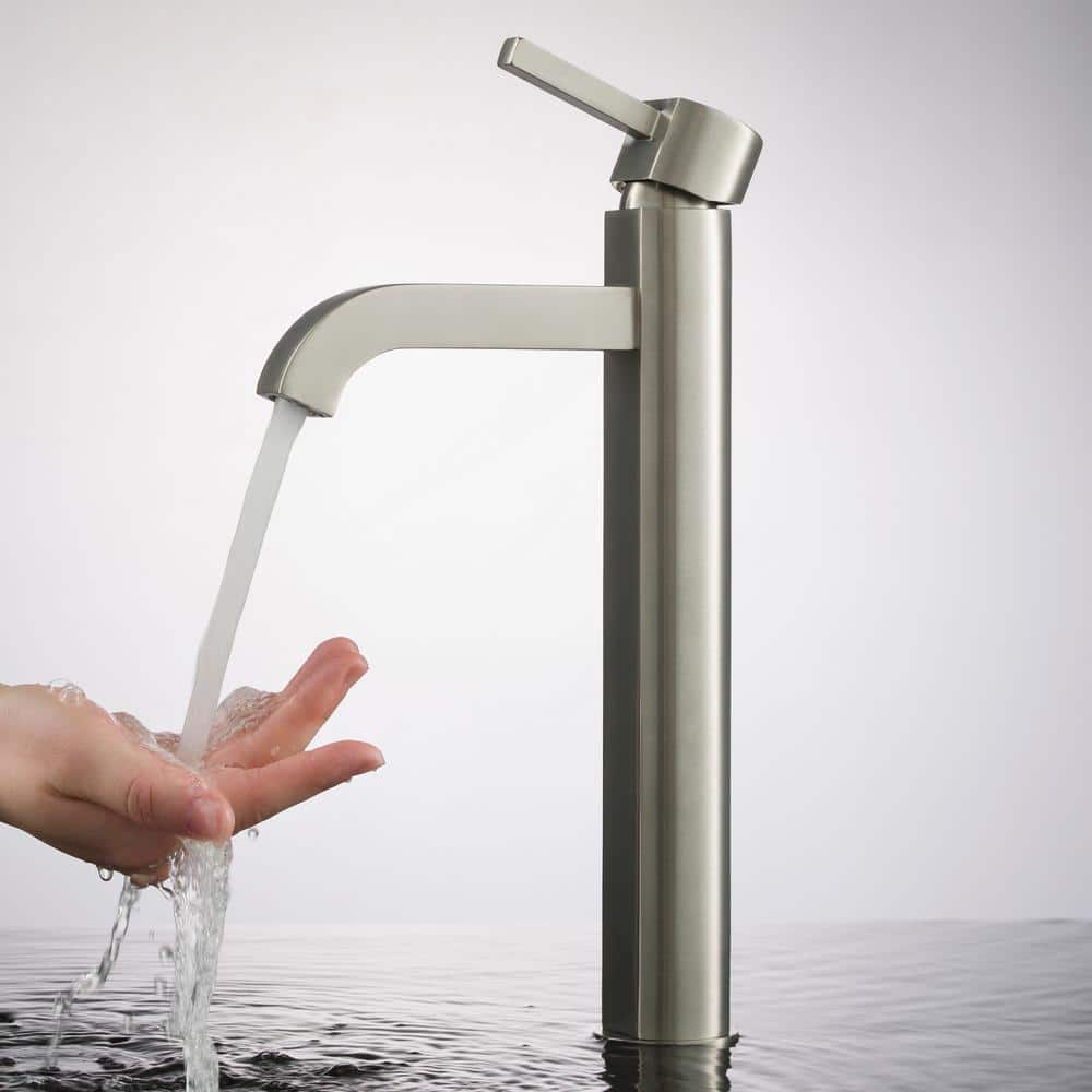 White Ceramic Rectangular Vessel Sink with Satin Nickel Faucet