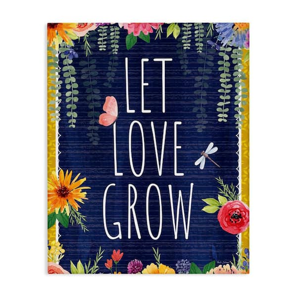 Let Love Grow Floral Border by Nicole DeCamp Unframed Typography Graphic Art Print 48 in. x 36 in.